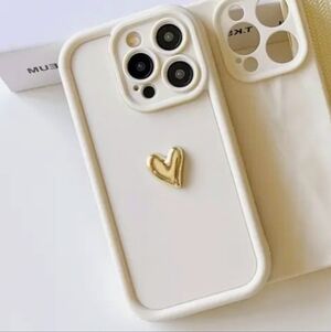 iphone 16 Pro Max Cream Gold Heart Silicone Back Case Cover